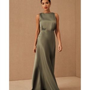 BHLDN Beckett Satin Charmeuse Maxi Dress in Moss